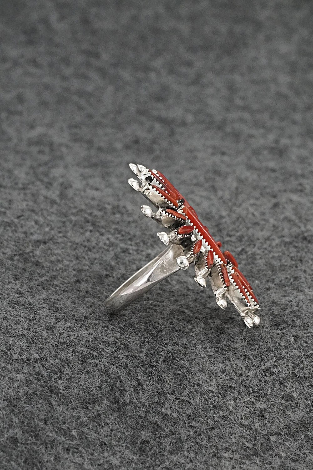 Coral & Sterling Silver Ring - Jack Etsate - Size 7.5