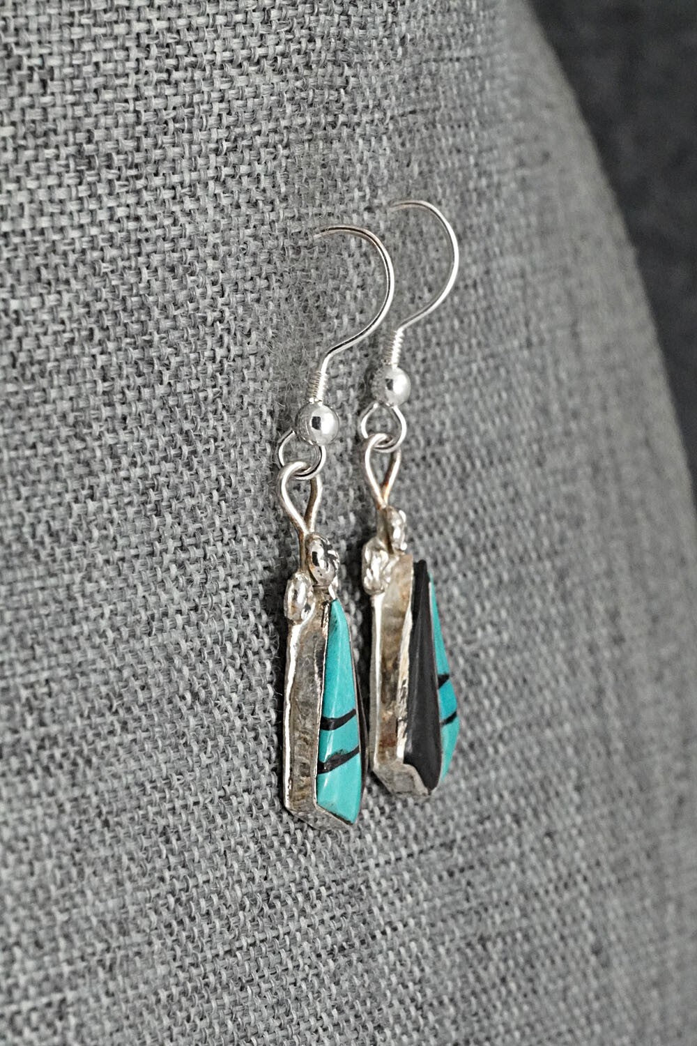 Turquoise, Onyx Inlay & Sterling Silver Earrings - Ola Eriacho