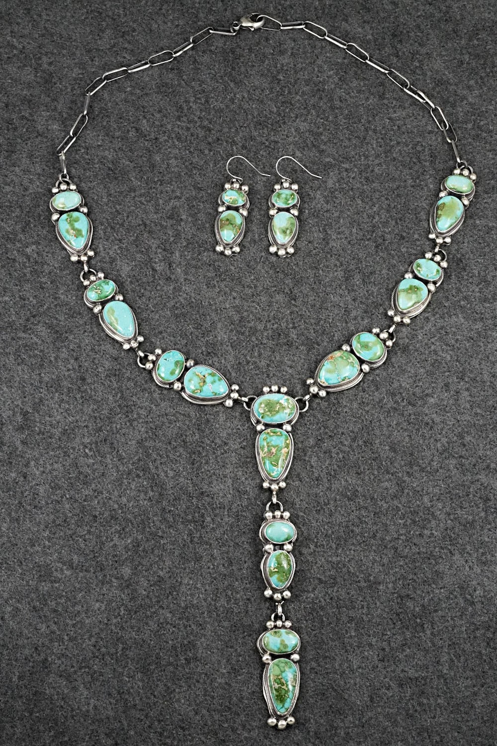 Turquoise & Sterling Silver Necklace and Earrings Set - Kathleen Livingston