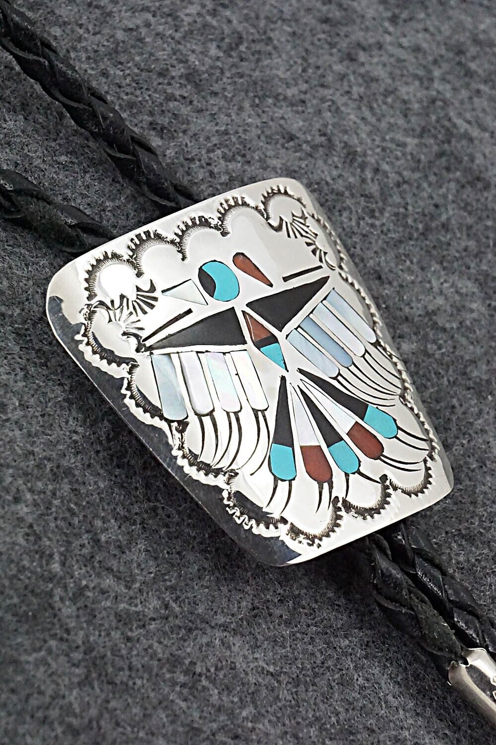 Multi Stone & Sterling Silver Bolo Tie & Belt Buckle Set - Gladys Lamy