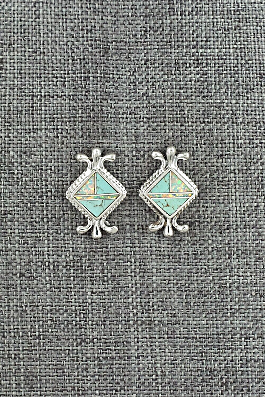 Turquoise, Opalite & Sterling Silver Inlay Earrings - James Manygoats