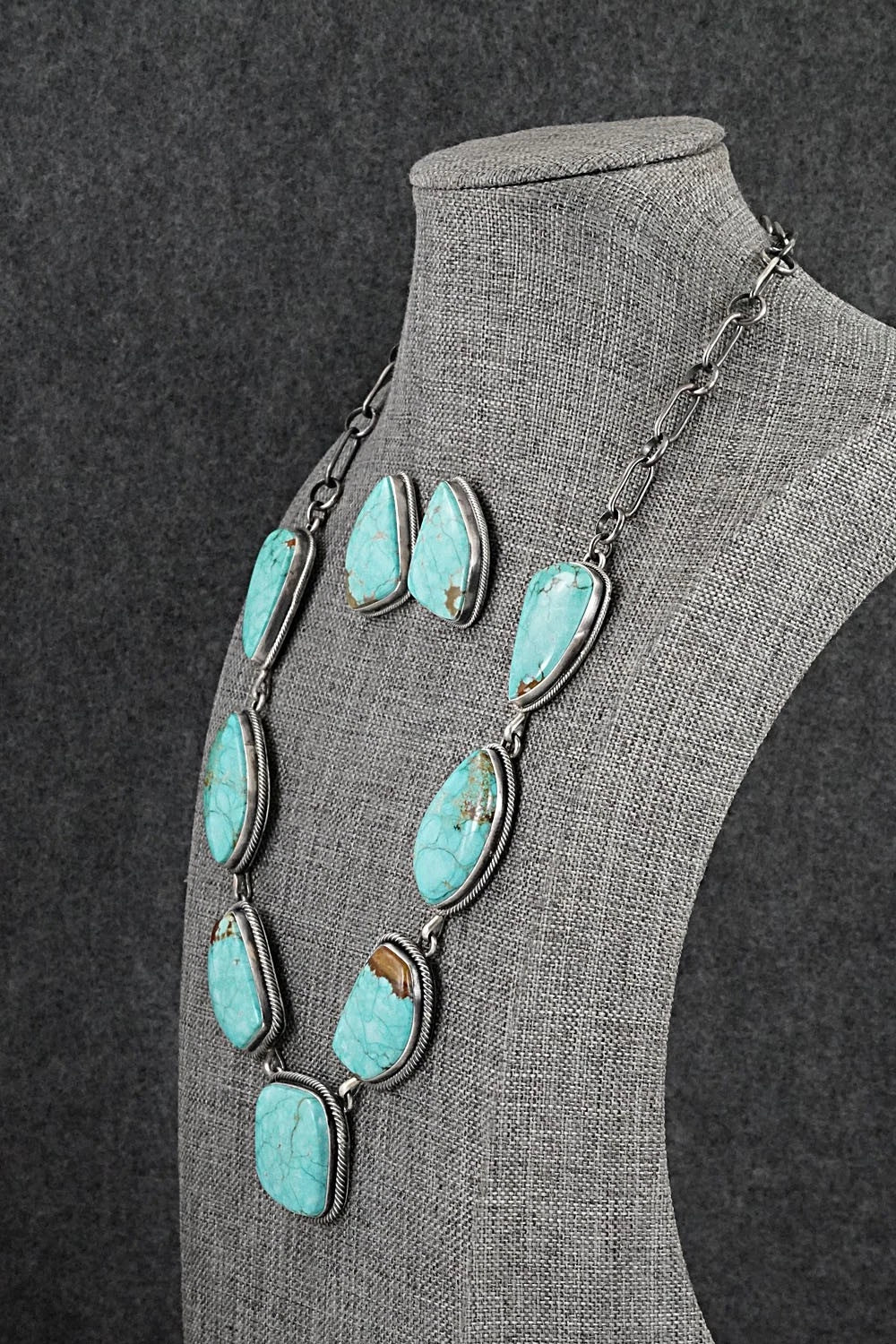 Turquoise & Sterling Silver Necklace and Earrings Set - Paul Livingston