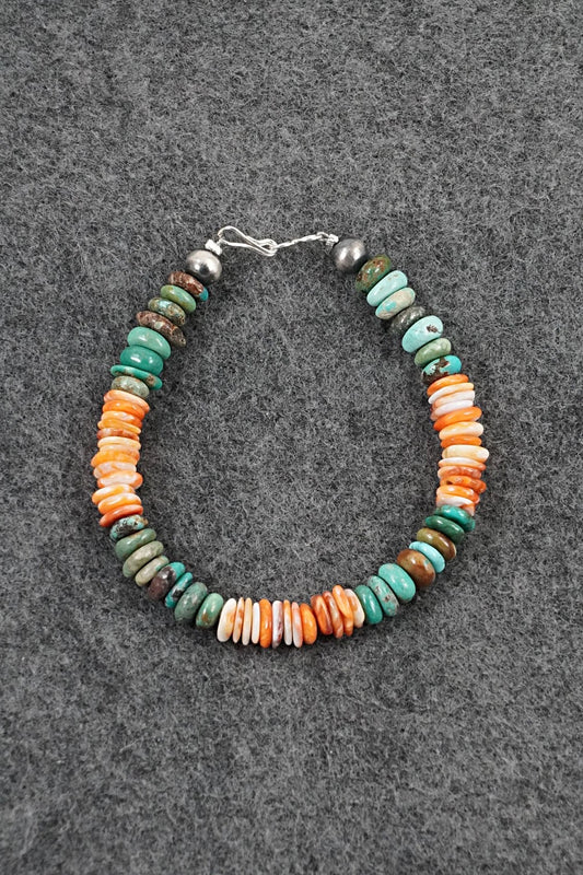 Turquoise, Spiny Oyster & Sterling Silver Bracelet - Doreen Jake