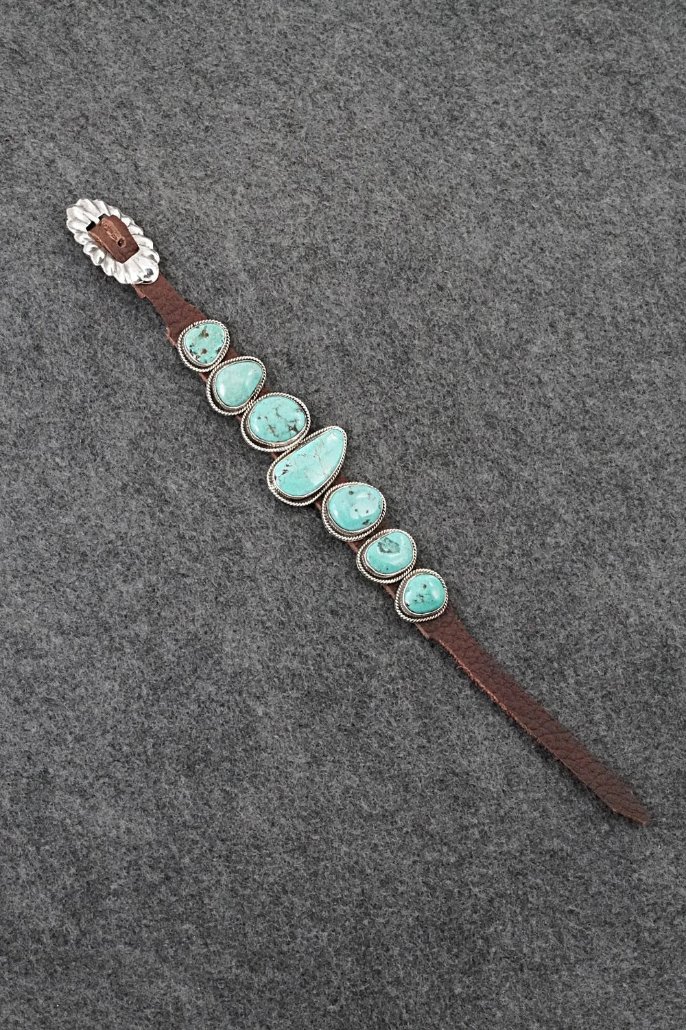 Turquoise, Sterling Silver & Leather Bracelet - Marlene Ramone