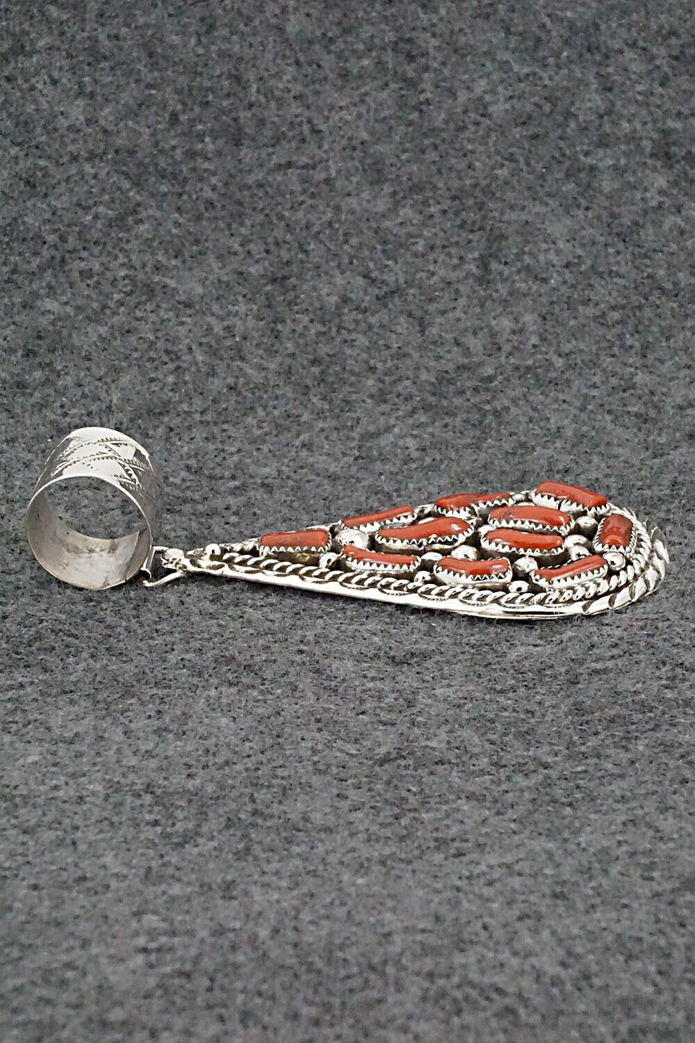 Coral & Sterling Silver Pendant - Darlene Begay