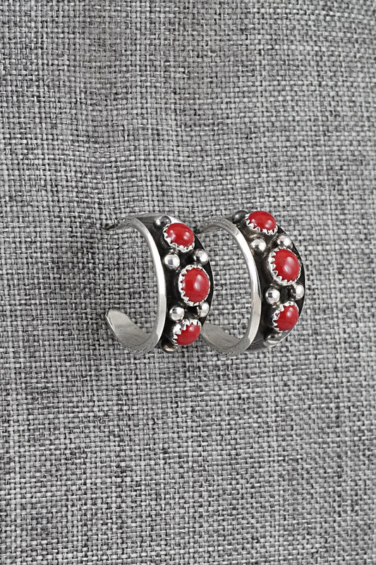 Coral & Sterling Silver Earrings - Paul Largo