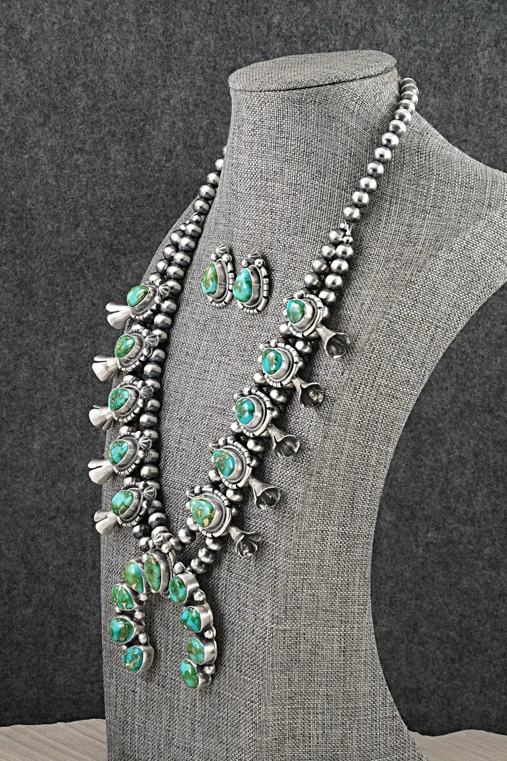 Turquoise & Sterling Silver Squash Blossom Set - Bob Becenti