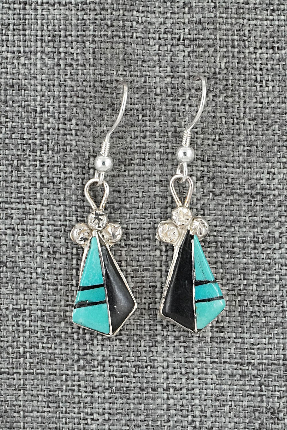 Turquoise, Onyx Inlay & Sterling Silver Earrings - Ola Eriacho