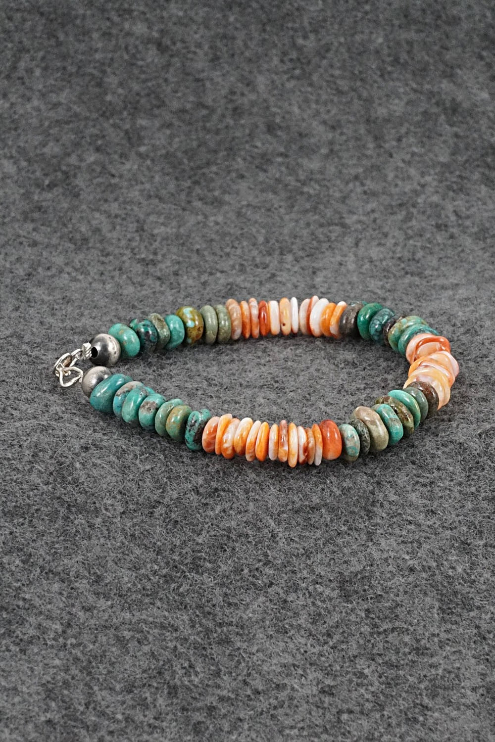 Turquoise, Spiny Oyster & Sterling Silver Bracelet - Doreen Jake