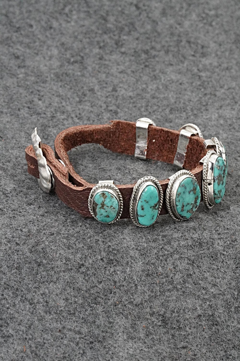 Turquoise, Sterling Silver & Leather Bracelet - Marlene Ramone