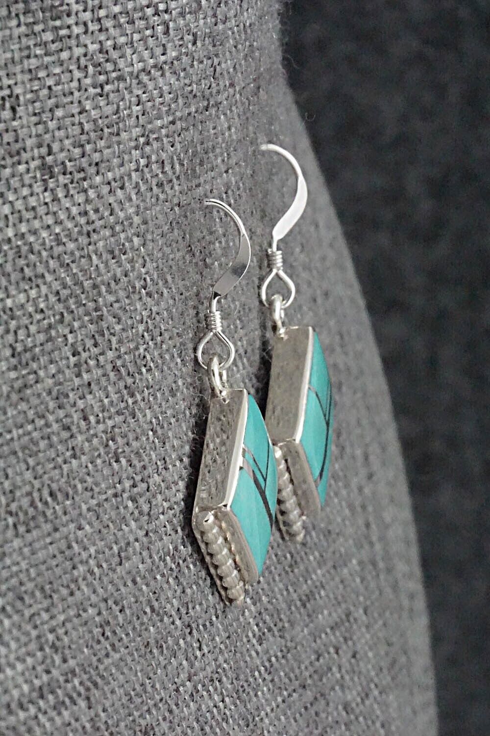Turquoise & Sterling Silver Inlay Earrings - James Manygoats