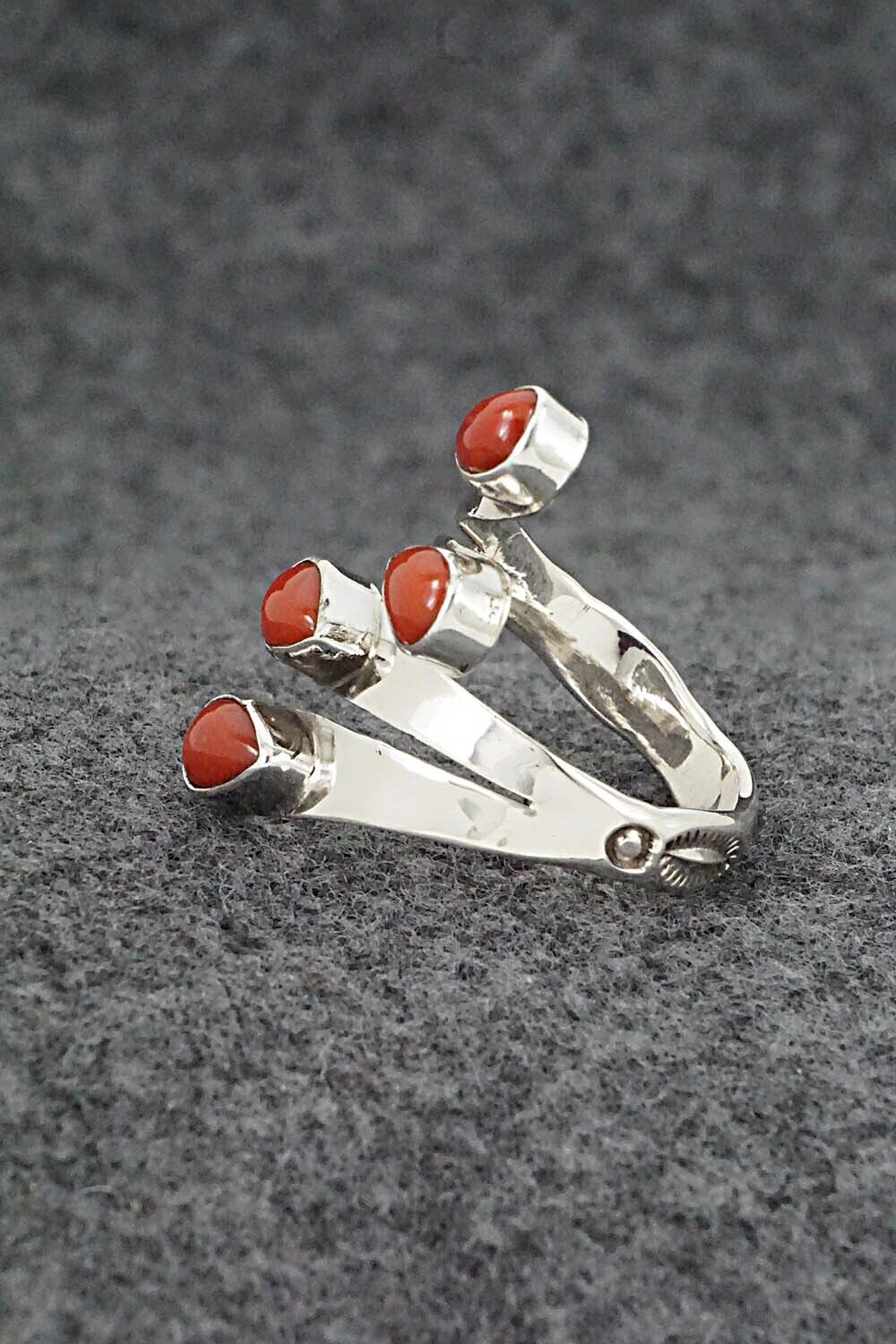 Coral & Sterling Silver Ring - Thomas Yazzie - Size 9.5