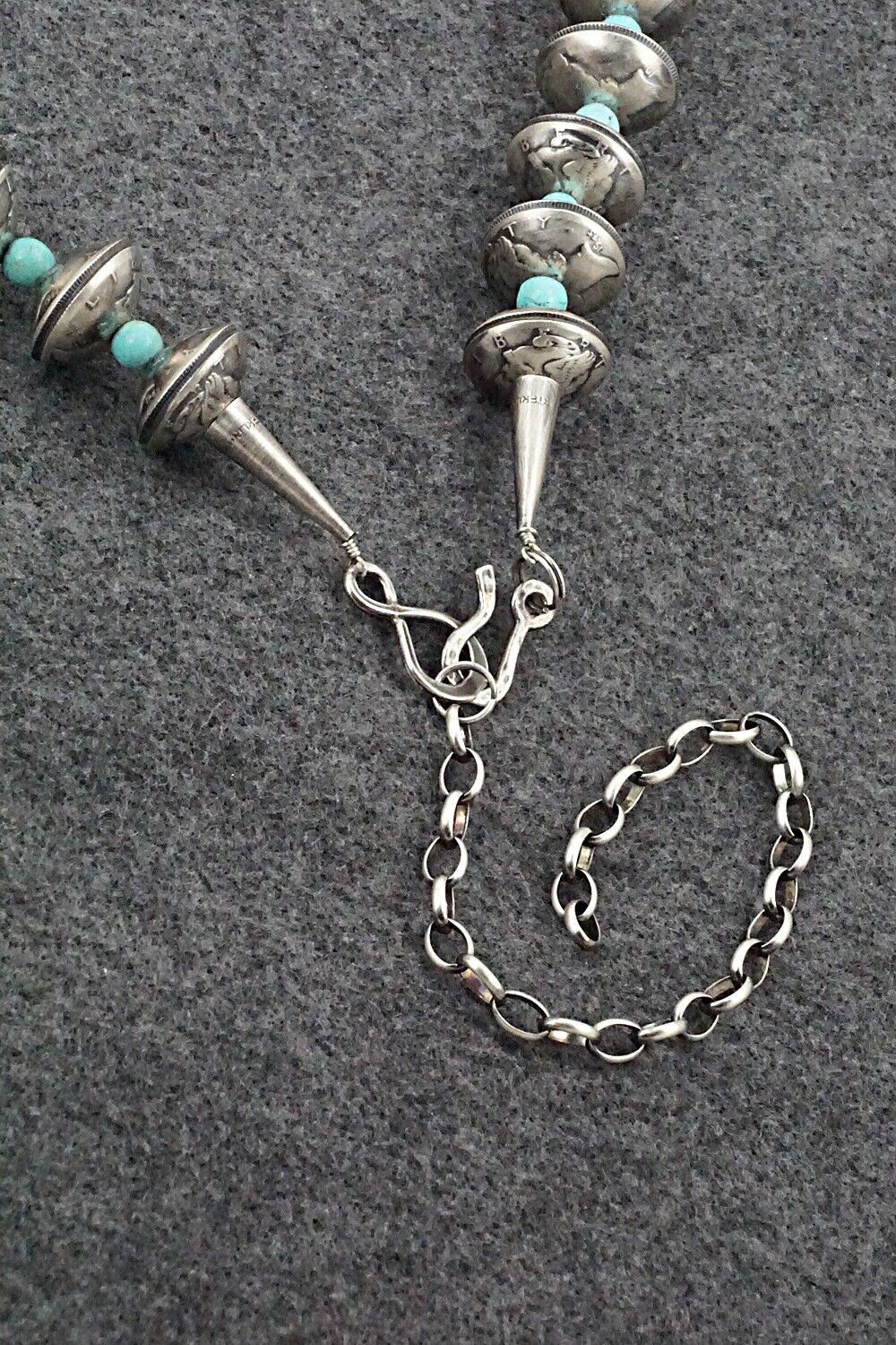 Turquoise & Handmade Mercury Dime Bead Sterling Silver Necklace - Julius Burbank
