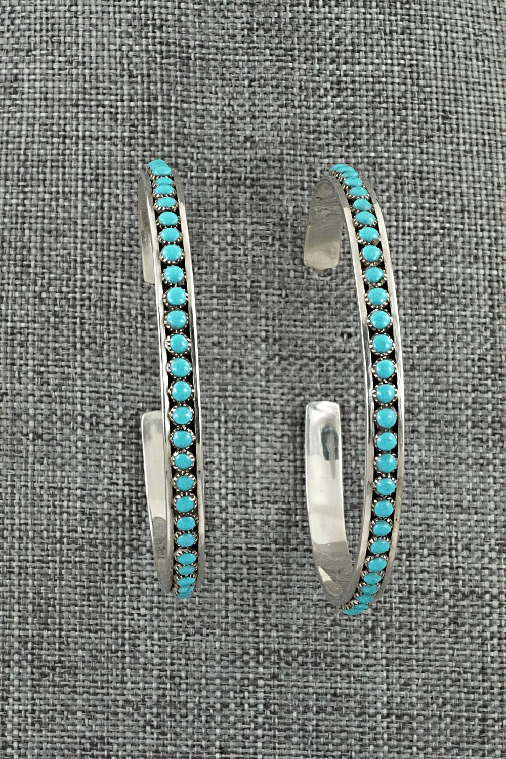 Turquoise & Sterling Silver Hoop Earrings - Lois Tzunie