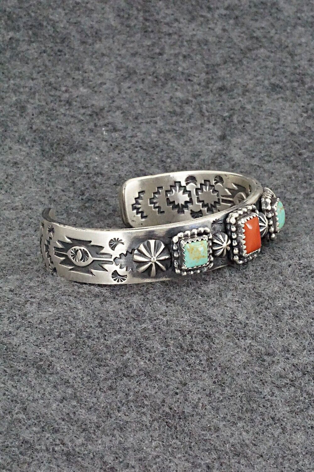 Turquoise, Coral & Sterling Silver Bracelet - Andrew Gordon