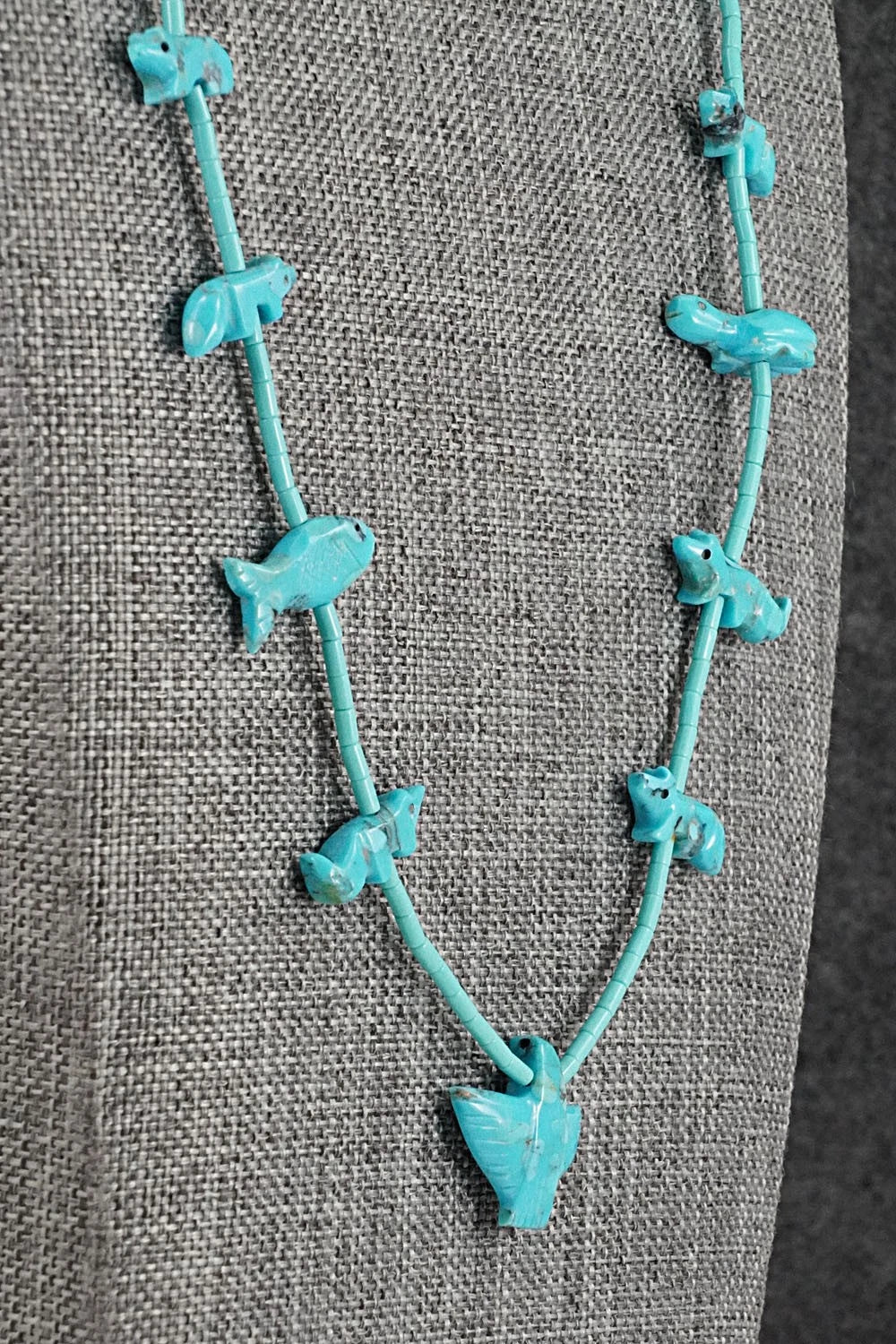 Turquoise Fetish Carving & Sterling Silver Necklace - Hector Goodluck