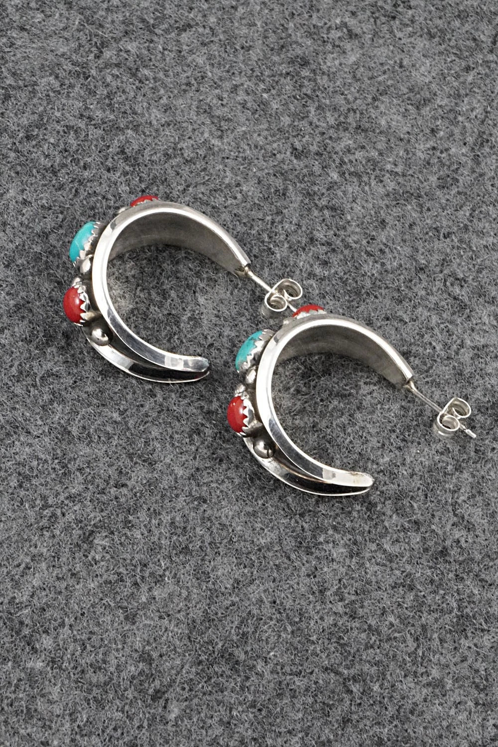 Coral, Turquoise & Sterling Silver Earrings - Paul Largo