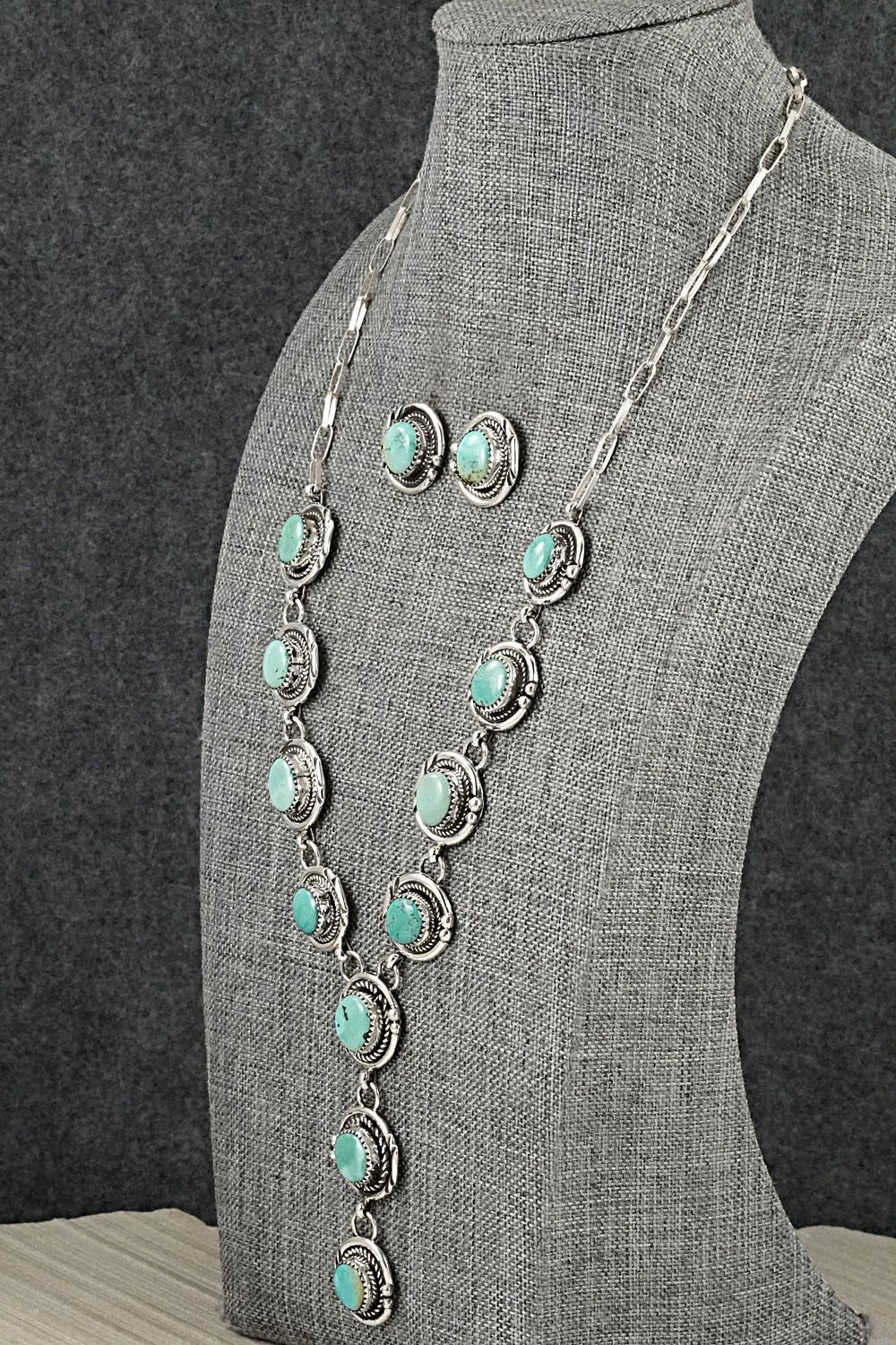 Turquoise & Sterling Silver Necklace and Earrings Set - Phil Nez