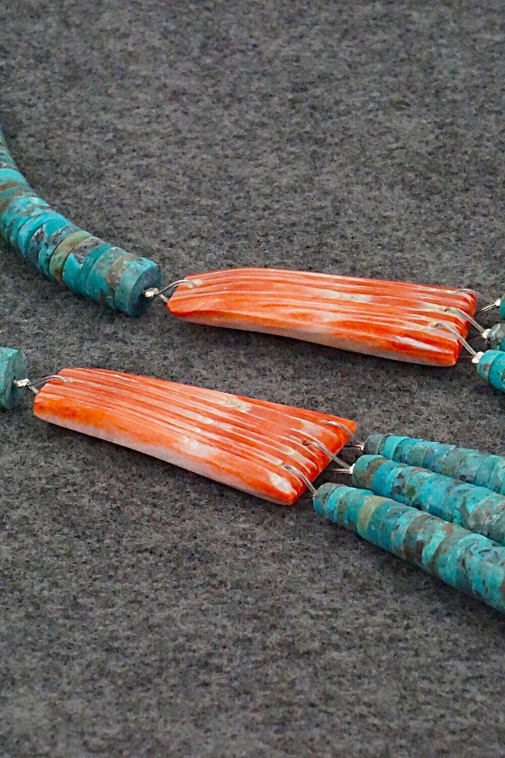 Turquoise, Spiny Oyster and Sterling Silver Necklace - Lupe Lovato
