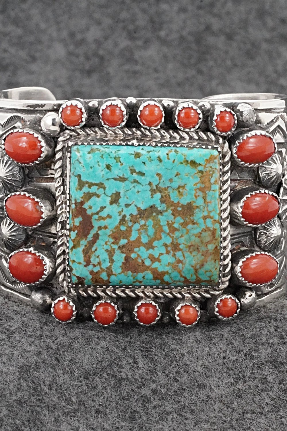 Turquoise, Coral & Sterling Silver Bracelet - Tillie Jon