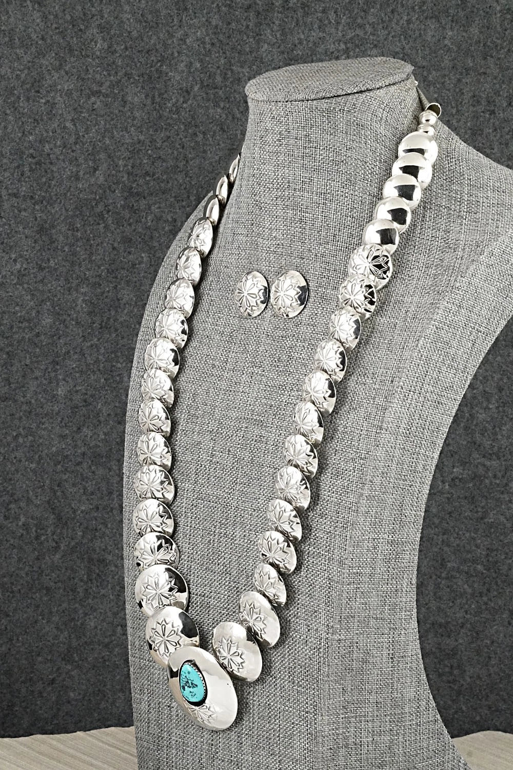 Turquoise Sterling Silver Necklace and Earrings Set - Tim Thompson