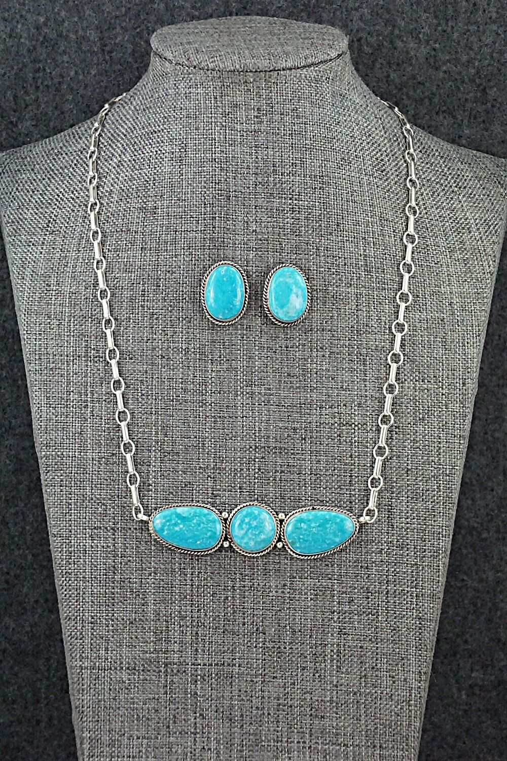 Turquoise & Sterling Silver Necklace and Earrings Set - Rena Begay