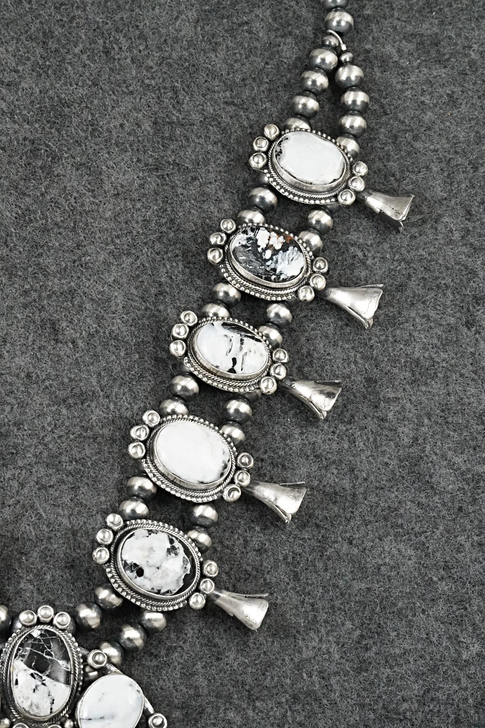 White Buffalo & Sterling Silver Squash Blossom Set - Darrin Livingston