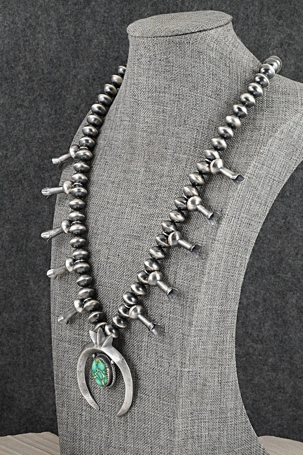 Turquoise & Sterling Silver Navajo Pearl Squash Blossom Necklace - Presley Haley