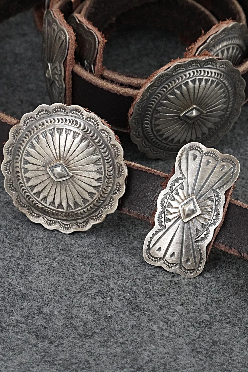 Sterling Silver & Leather Concho Belt - Dan Morgan