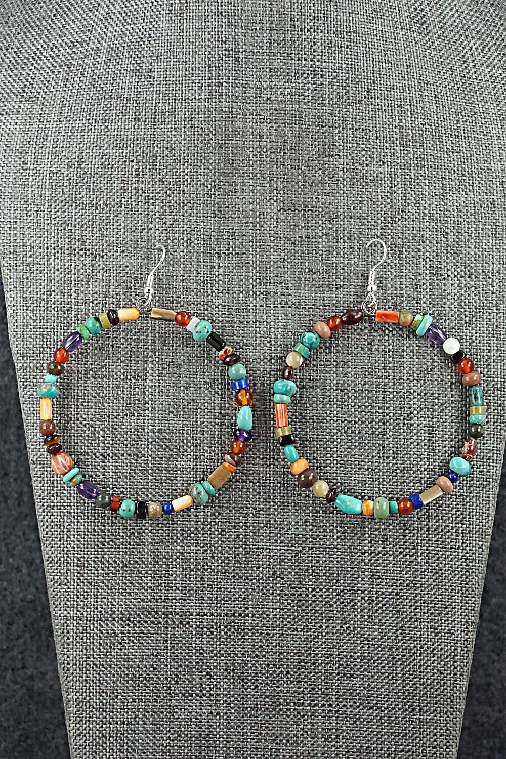 Multi Stone & Sterling Silver Hoop Earrings - Helen Tsosie