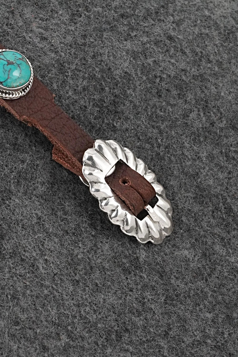 Turquoise, Sterling Silver & Leather Bracelet - Marlene Ramone