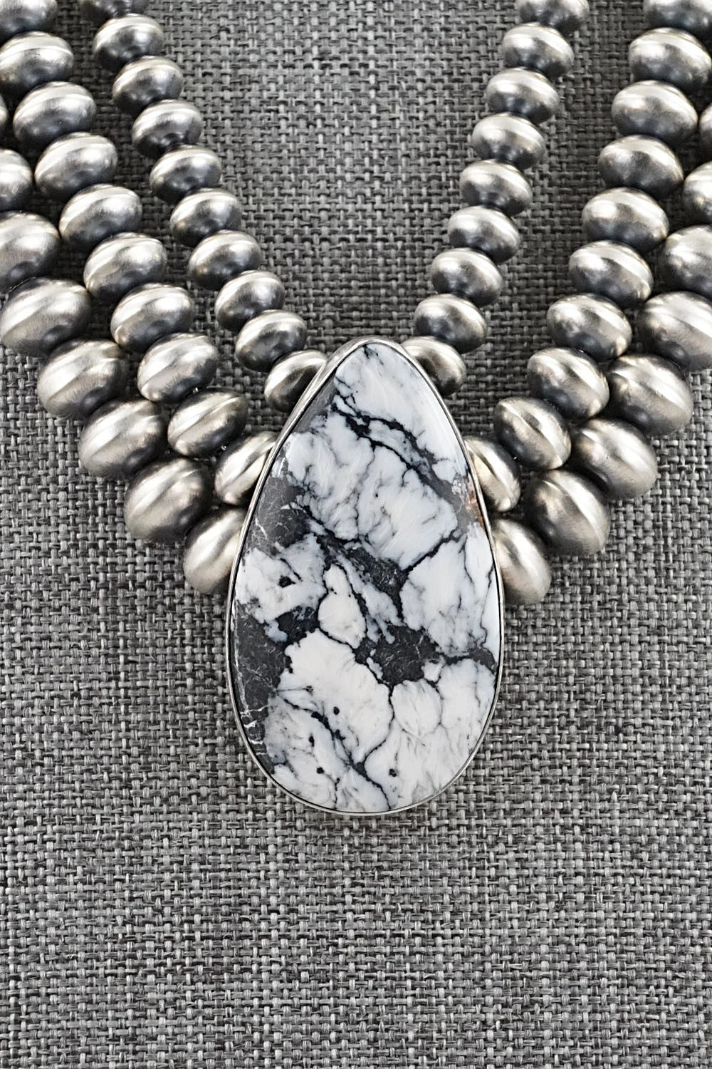 White Buffalo & Sterling Silver Navajo Pearl Necklace - Gruber & Halwood