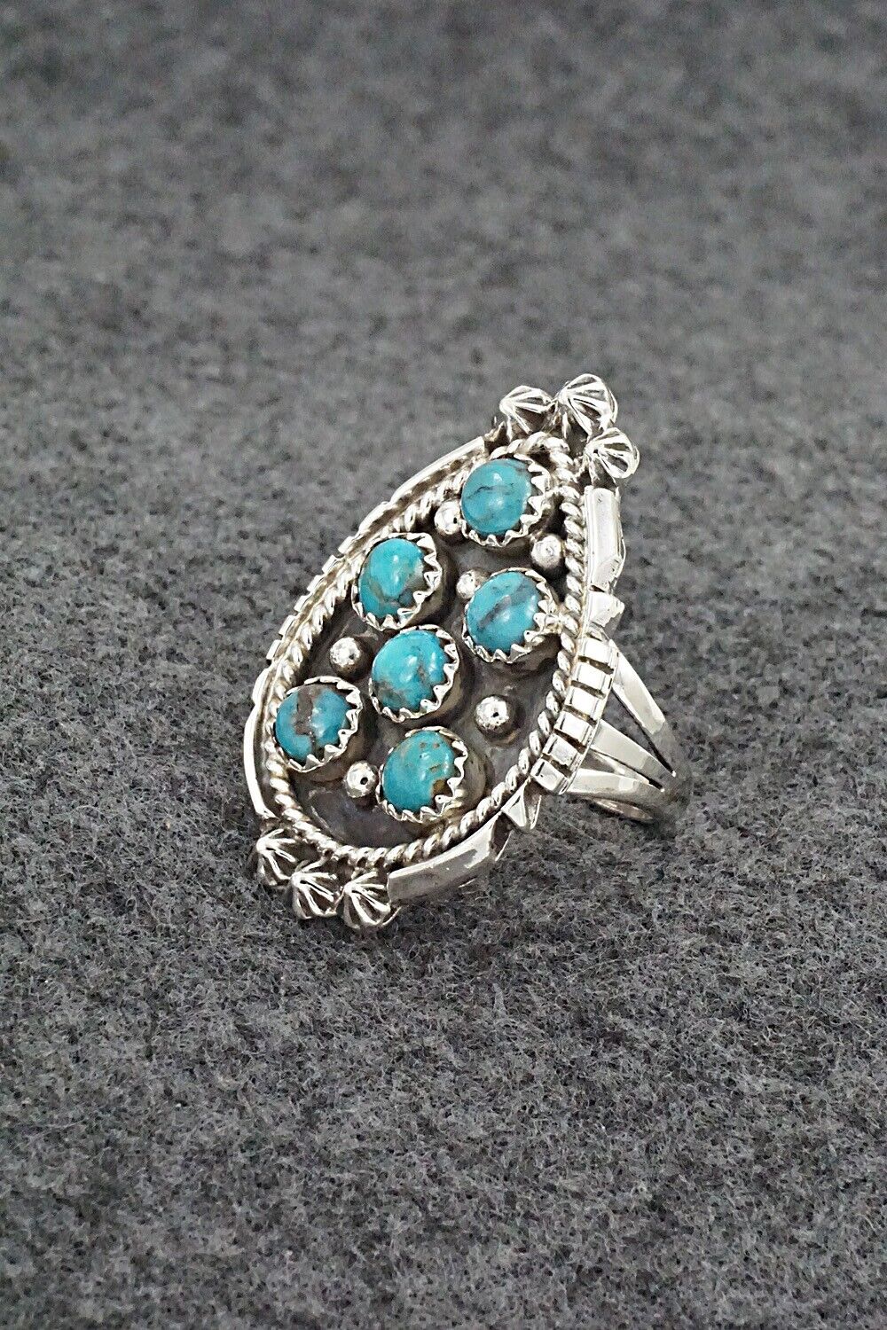 Turquoise & Sterling Silver Ring - Kenny Lonjose - Size 6.5