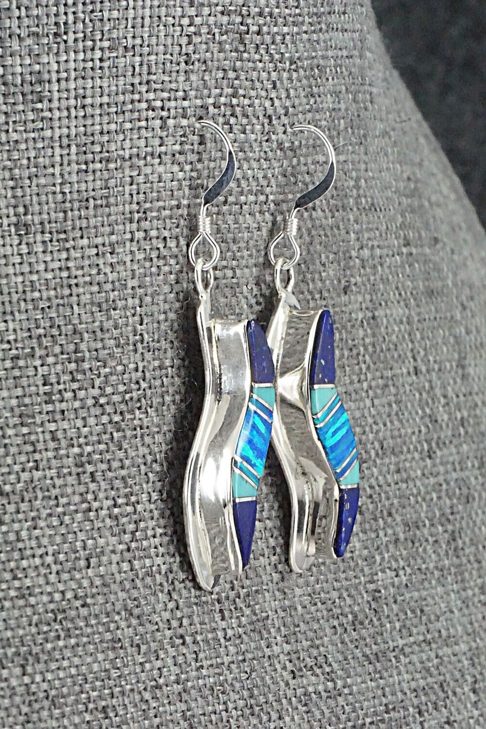 Lapis, Turquoise, Opalite & Sterling Silver Inlay Earrings - James Manygoats