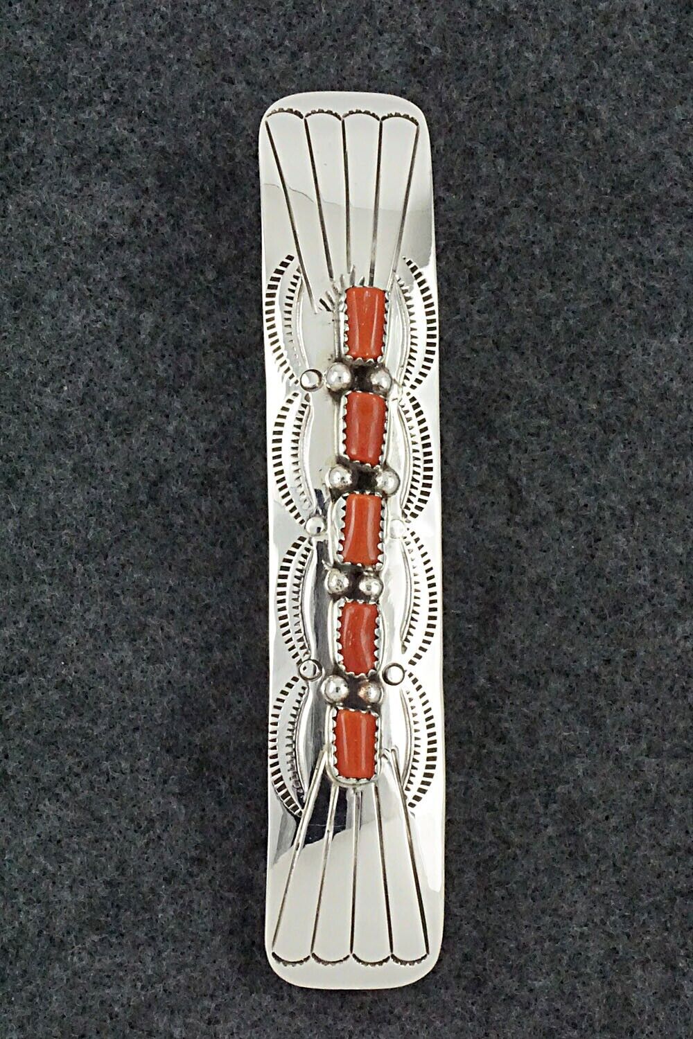 Coral & Sterling Silver Hair Barrette - Jolene Begay