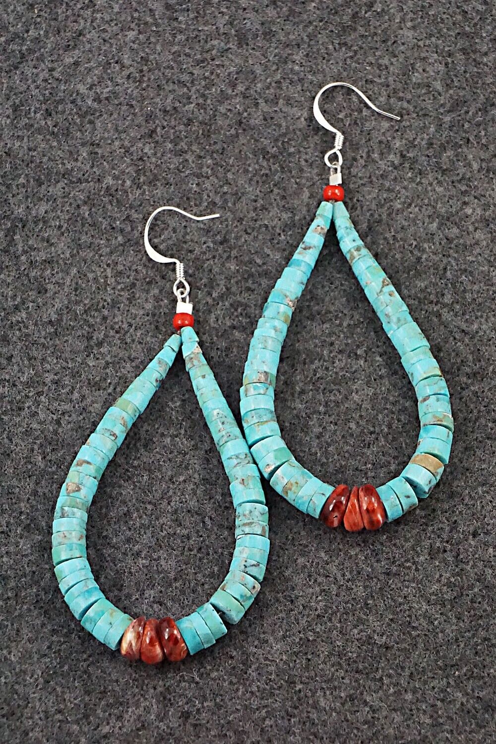 Spiny Oyster, Turquoise & Sterling Silver Earrings - Lupe Lovato