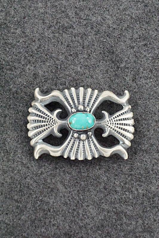 Turquoise & Sterling Silver Belt Buckle - Harrison Bitsue