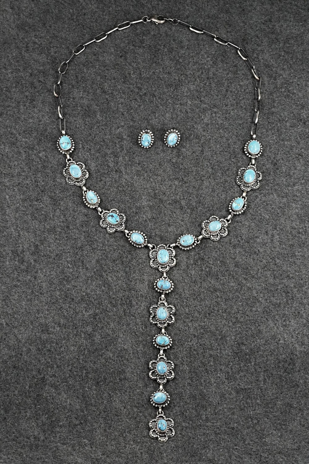 Turquoise & Sterling Silver Necklace and Earrings Set - Darrin Livingston