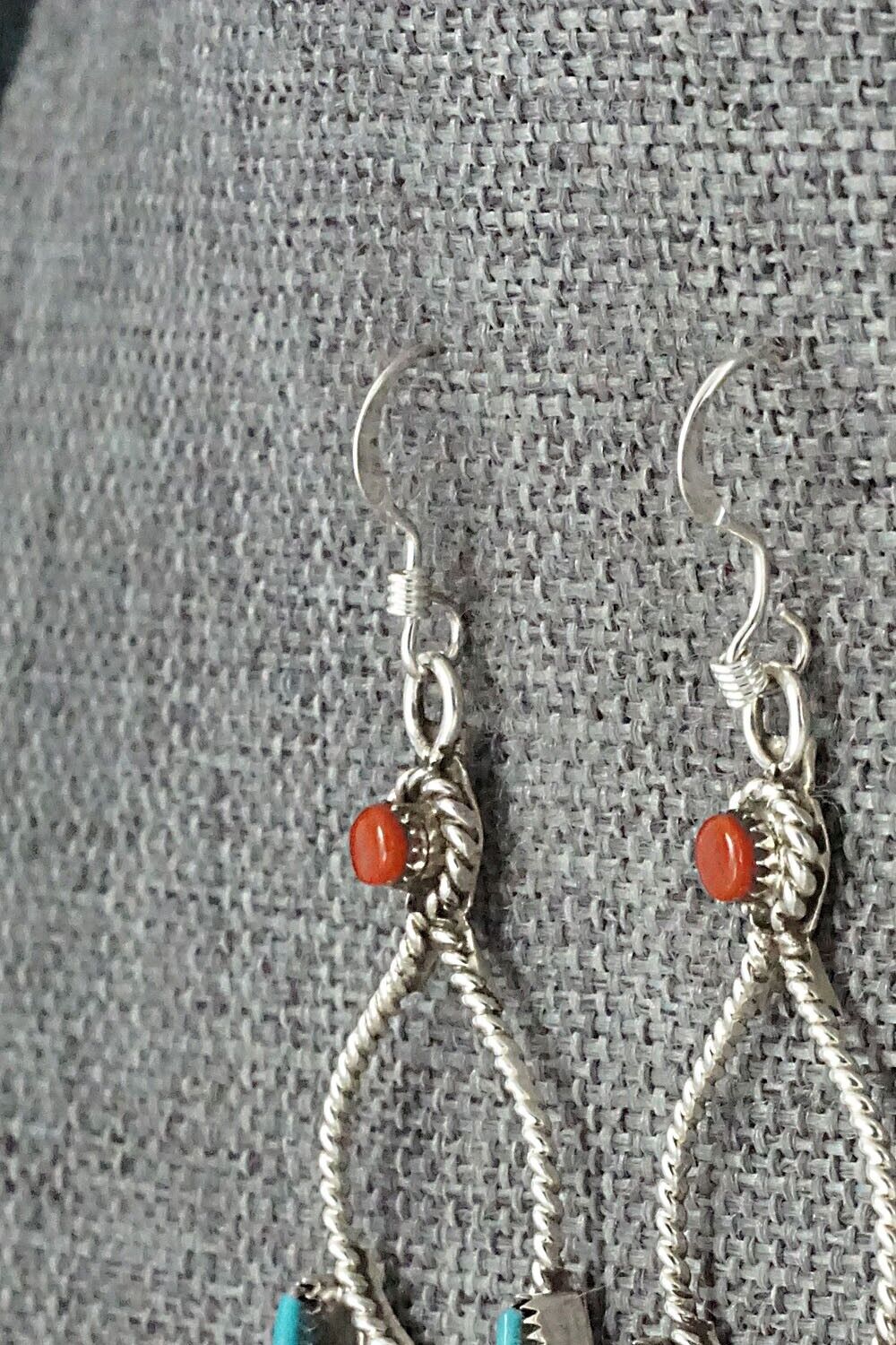 Turquoise, Coral & Sterling Silver Earrings - Carla Laconsello