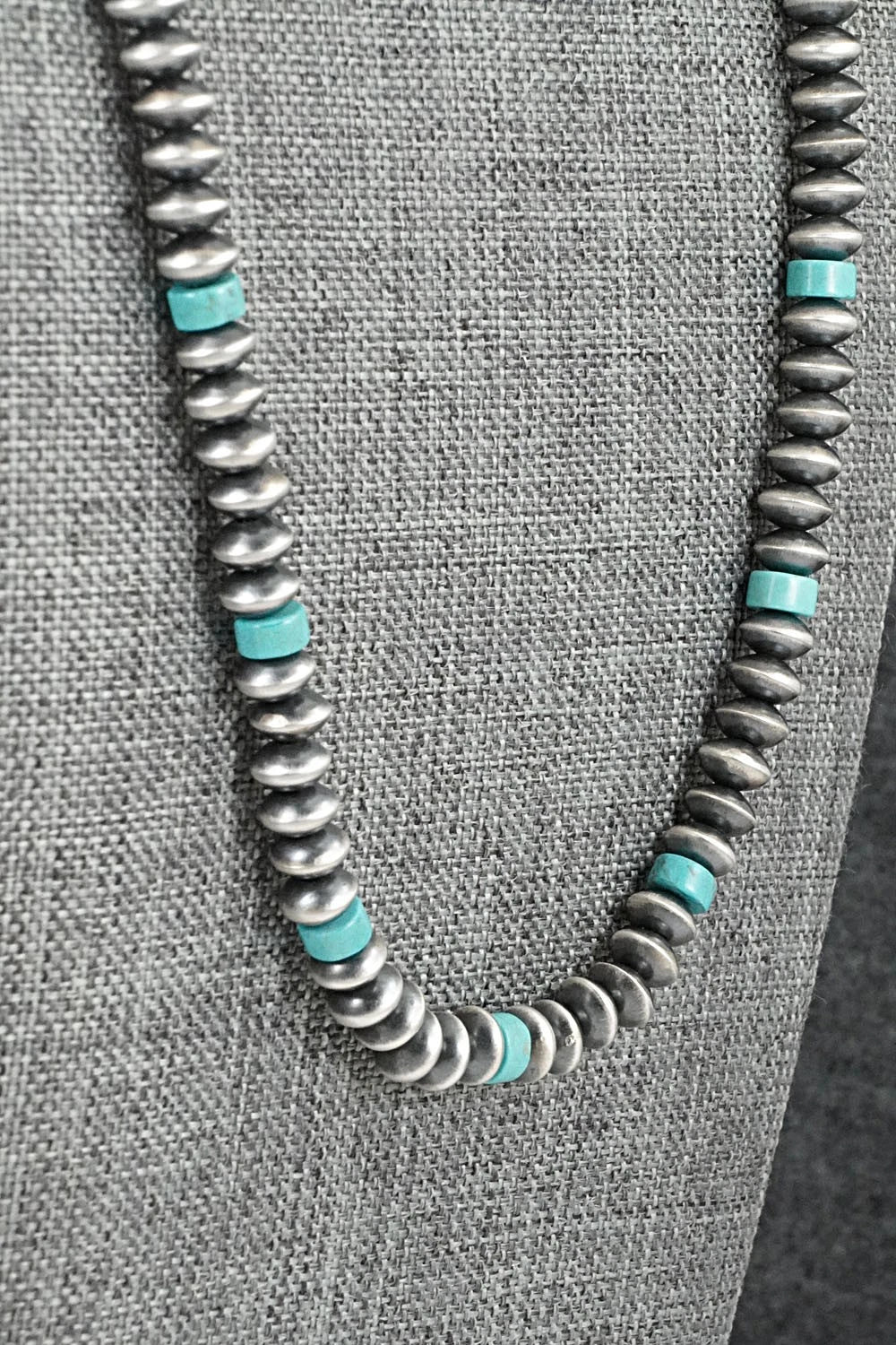 Turquoise & Sterling Silver Navajo Pearl Necklace 22" - Crystal Haley