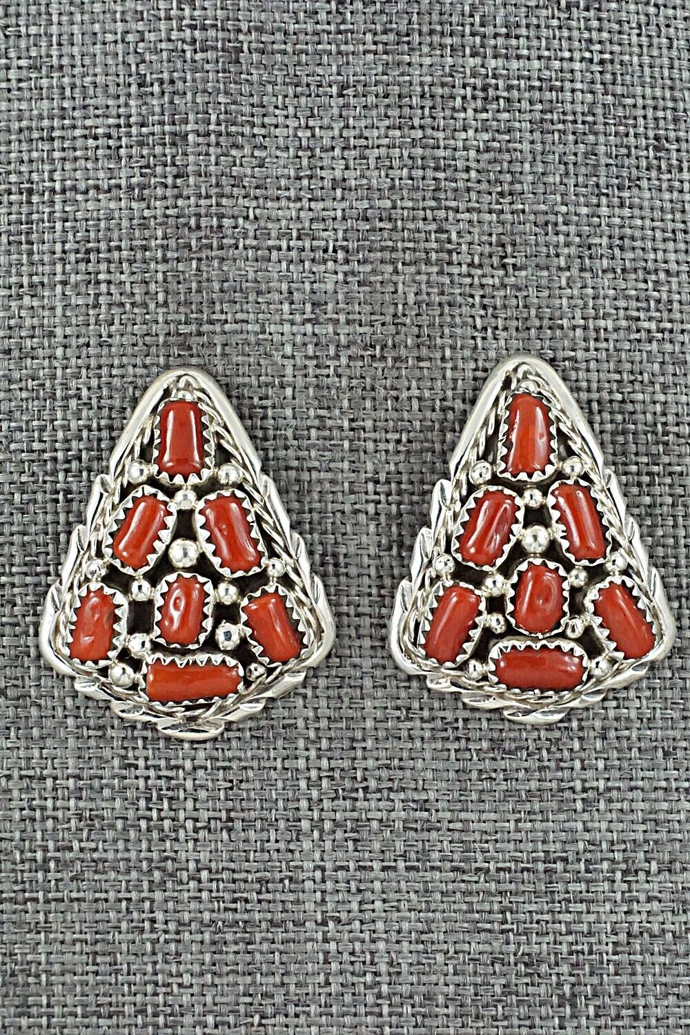 Coral & Sterling Silver Earrings - Melvin Chee