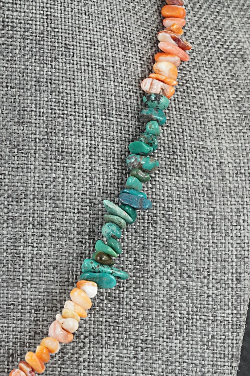 Turquoise, Spiny Oyster & Sterling Silver Necklace 17" - Doreen Jake