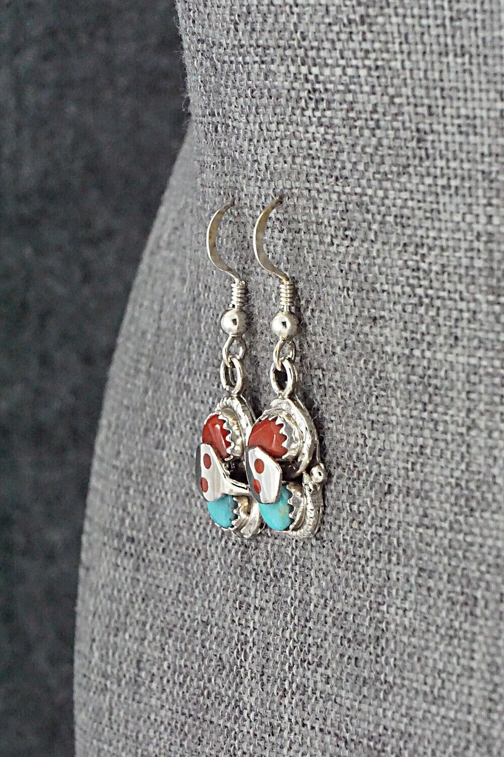 Turquoise, Coral & Sterling Silver Earrings - Joy Calavaza