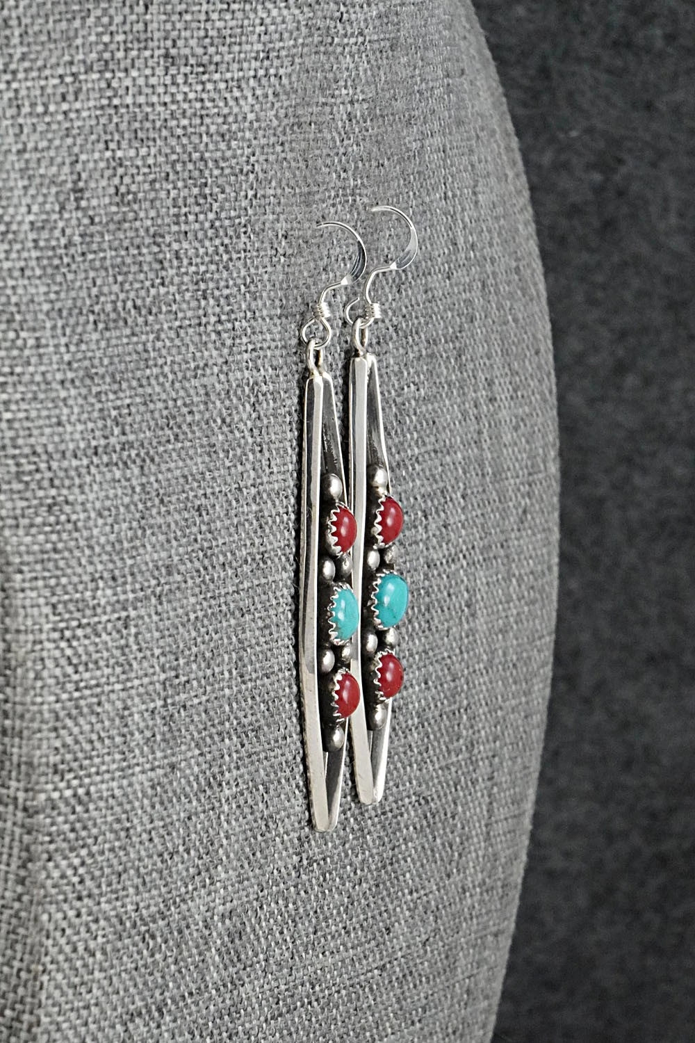 Turquoise, Coral & Sterling Silver Earrings - Paul Largo