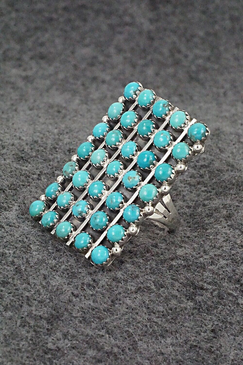 Turquoise & Sterling Silver Ring - Kenny Lonjose - Size 7.5