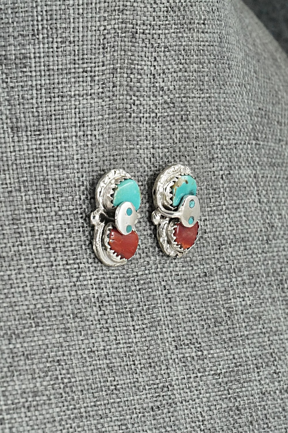 Turquoise, Coral & Sterling Silver Squash Blossom Set - Gayle Calavaza
