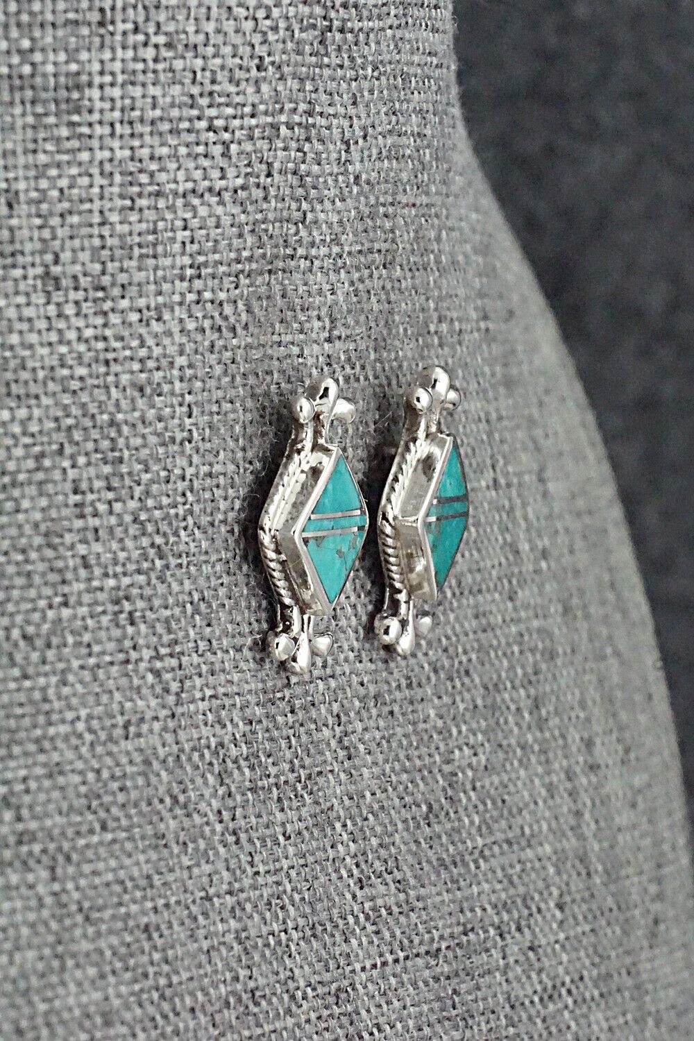 Turquoise & Sterling Silver Inlay Earrings - James Manygoats