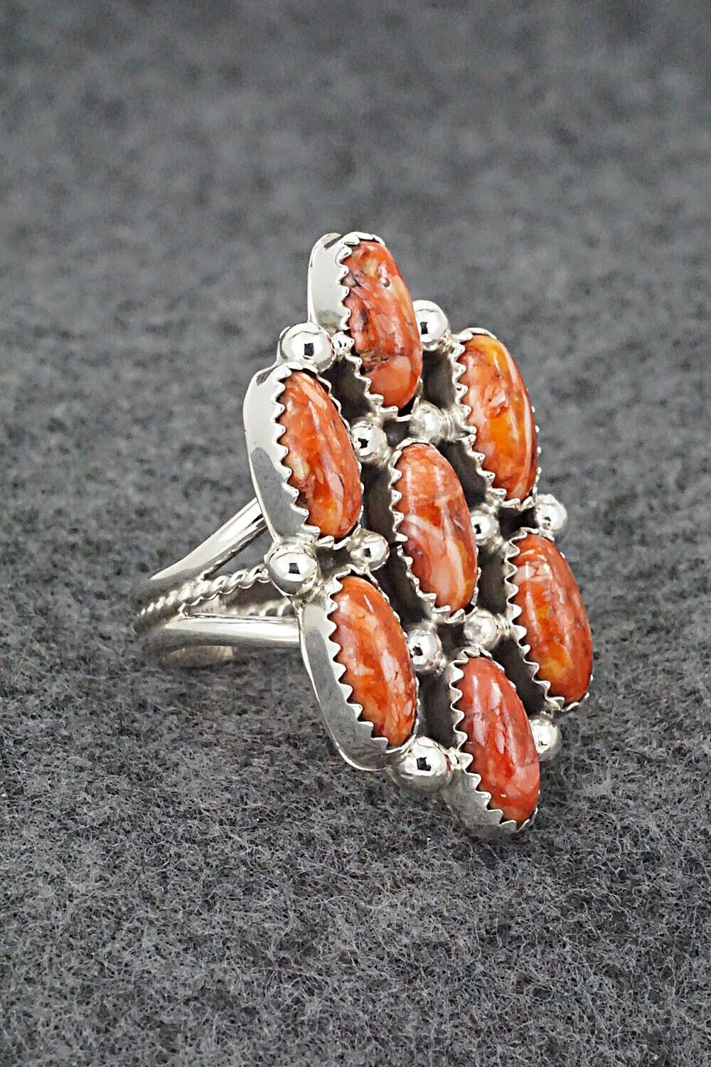 Spiny Oyster & Sterling Silver Ring - Roberta Begay - Size 8.5