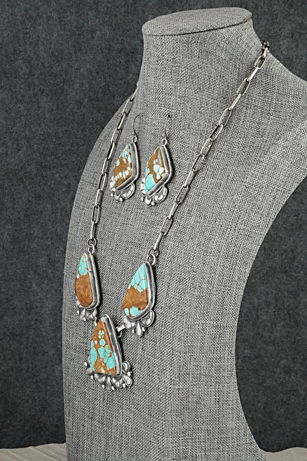 Turquoise & Sterling Silver Necklace and Earrings Set - Paul Livingston