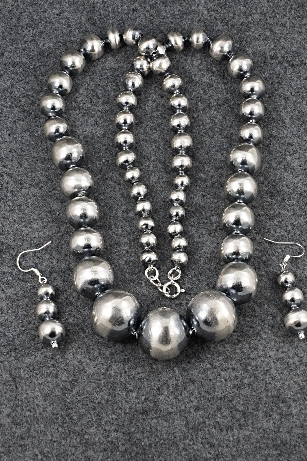 Sterling Silver Navajo Pearl Necklace & Earrings Set - Treva Jim